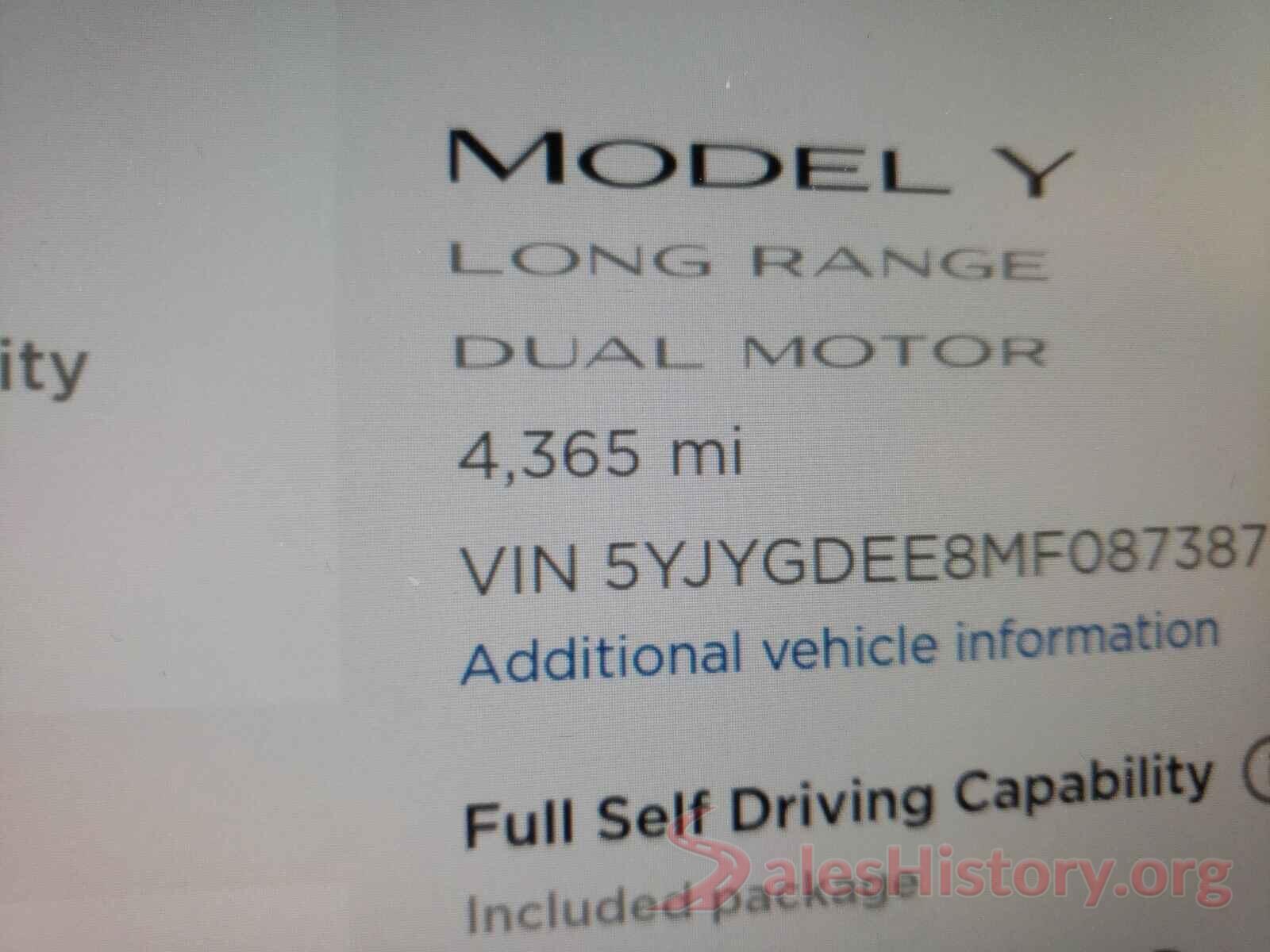 5YJYGDEE8MF087387 2021 TESLA MODEL Y