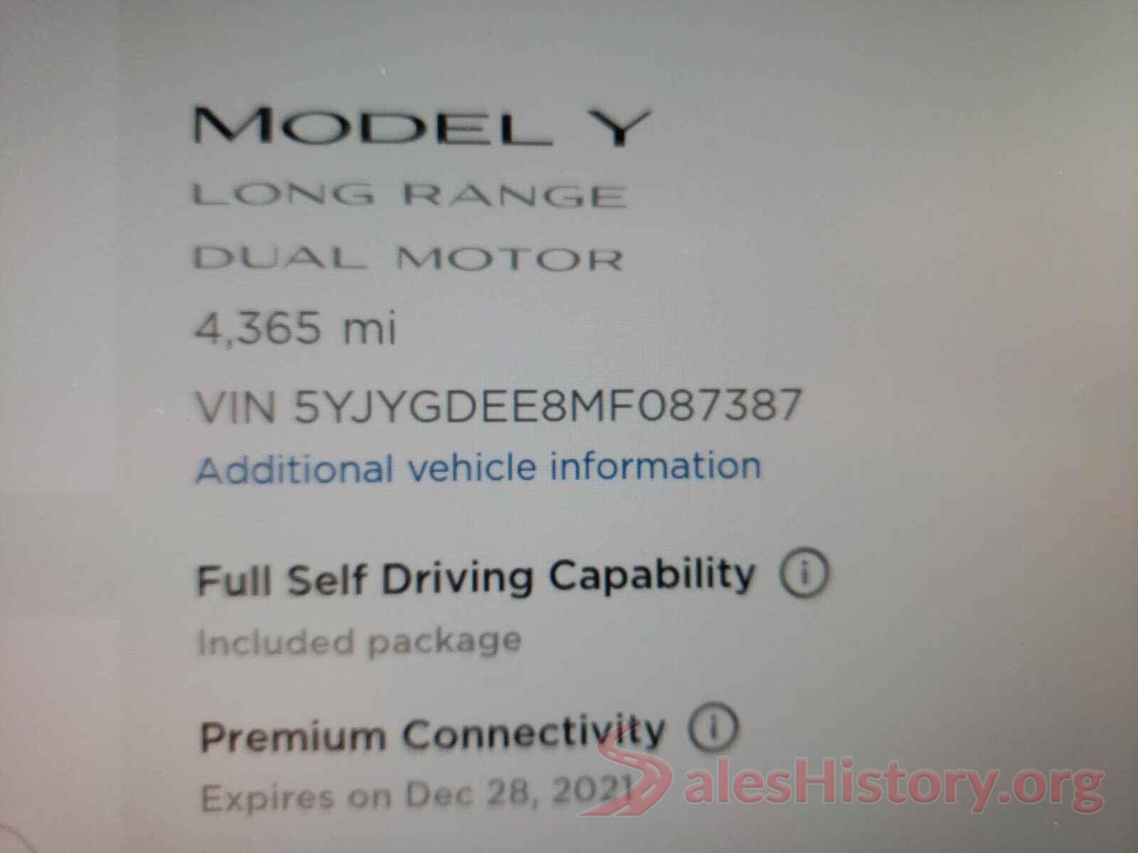 5YJYGDEE8MF087387 2021 TESLA MODEL Y