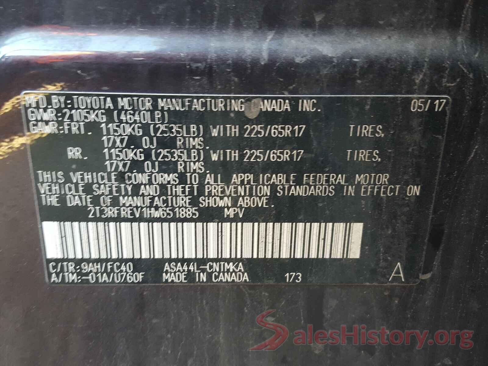 2T3RFREV1HW651885 2017 TOYOTA RAV4