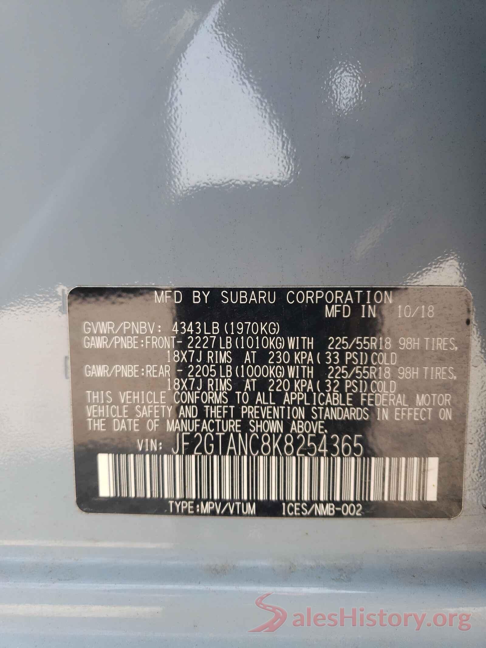 JF2GTANC8K8254365 2019 SUBARU CROSSTREK