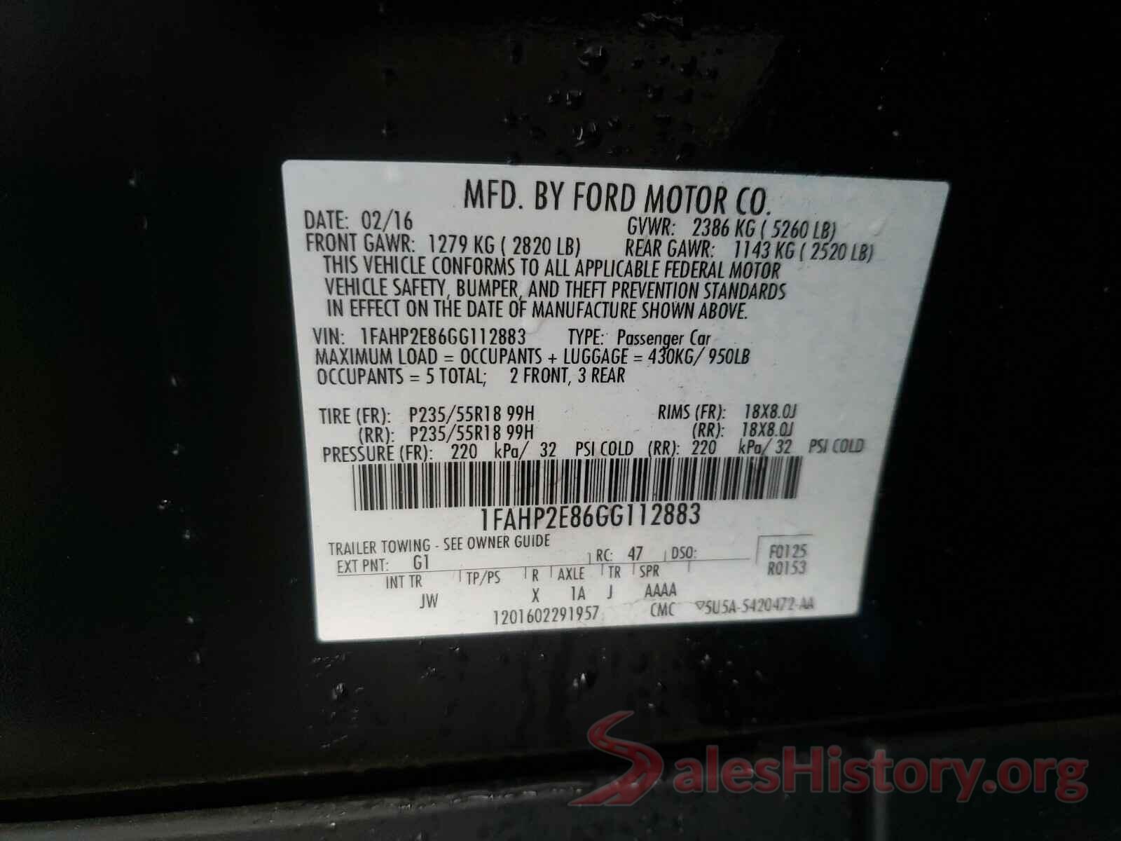 1FAHP2E86GG112883 2016 FORD TAURUS