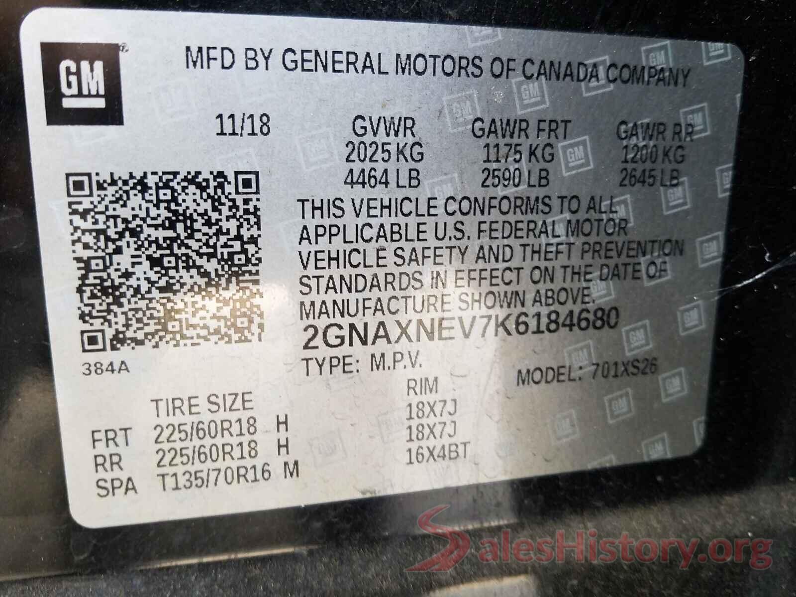 2GNAXNEV7K6184680 2019 CHEVROLET EQUINOX