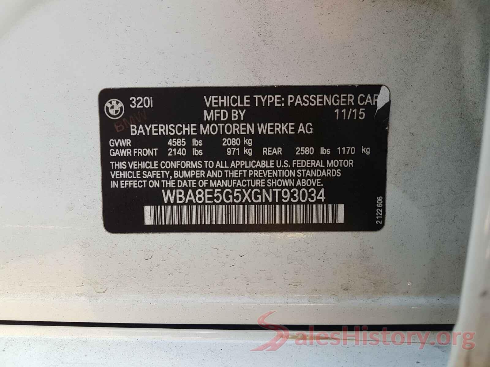 WBA8E5G5XGNT93034 2016 BMW 3 SERIES