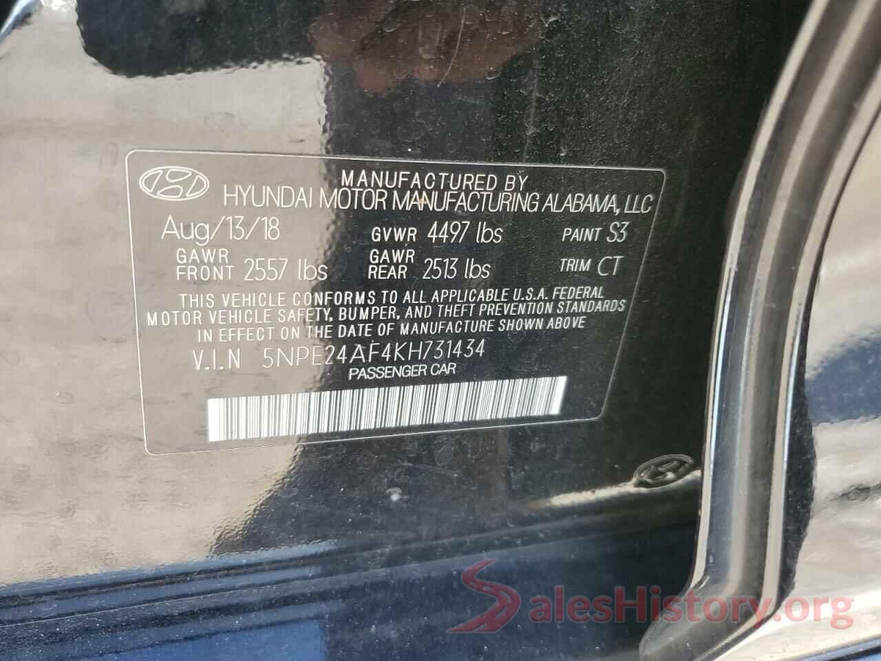 5NPE24AF4KH731434 2019 HYUNDAI SONATA