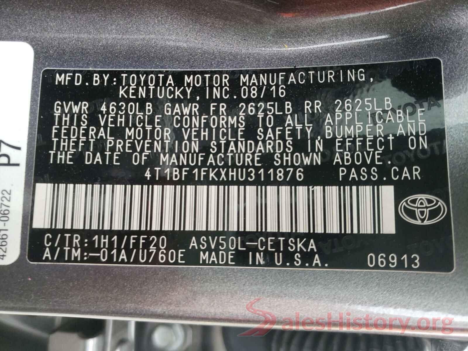 4T1BF1FKXHU311876 2017 TOYOTA CAMRY