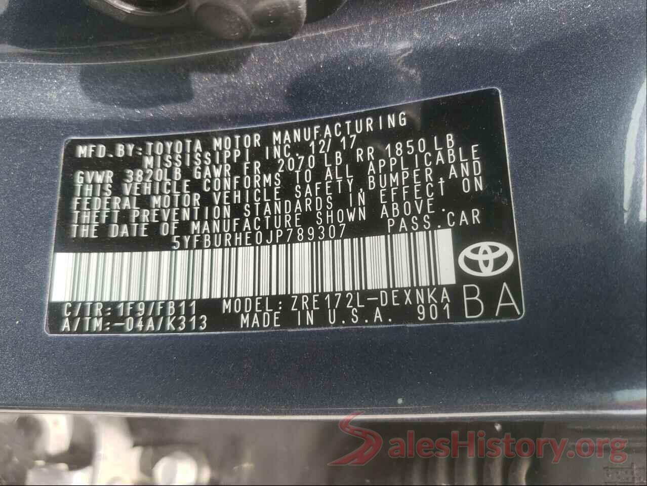 5YFBURHE0JP789307 2018 TOYOTA COROLLA