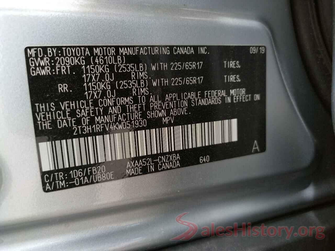 2T3H1RFV4KW051930 2019 TOYOTA RAV4