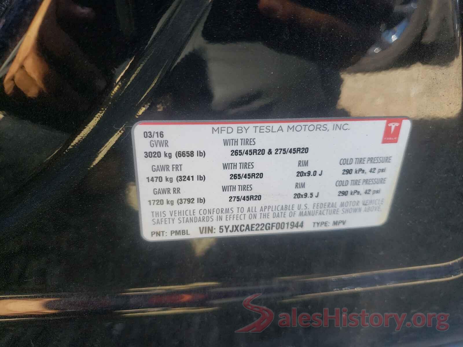 5YJXCAE22GF001944 2016 TESLA MODEL X