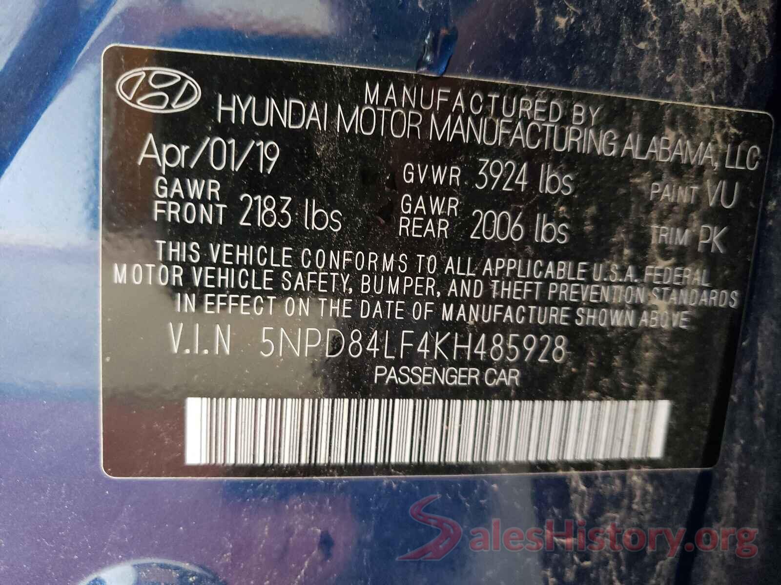 5NPD84LF4KH485928 2019 HYUNDAI ELANTRA