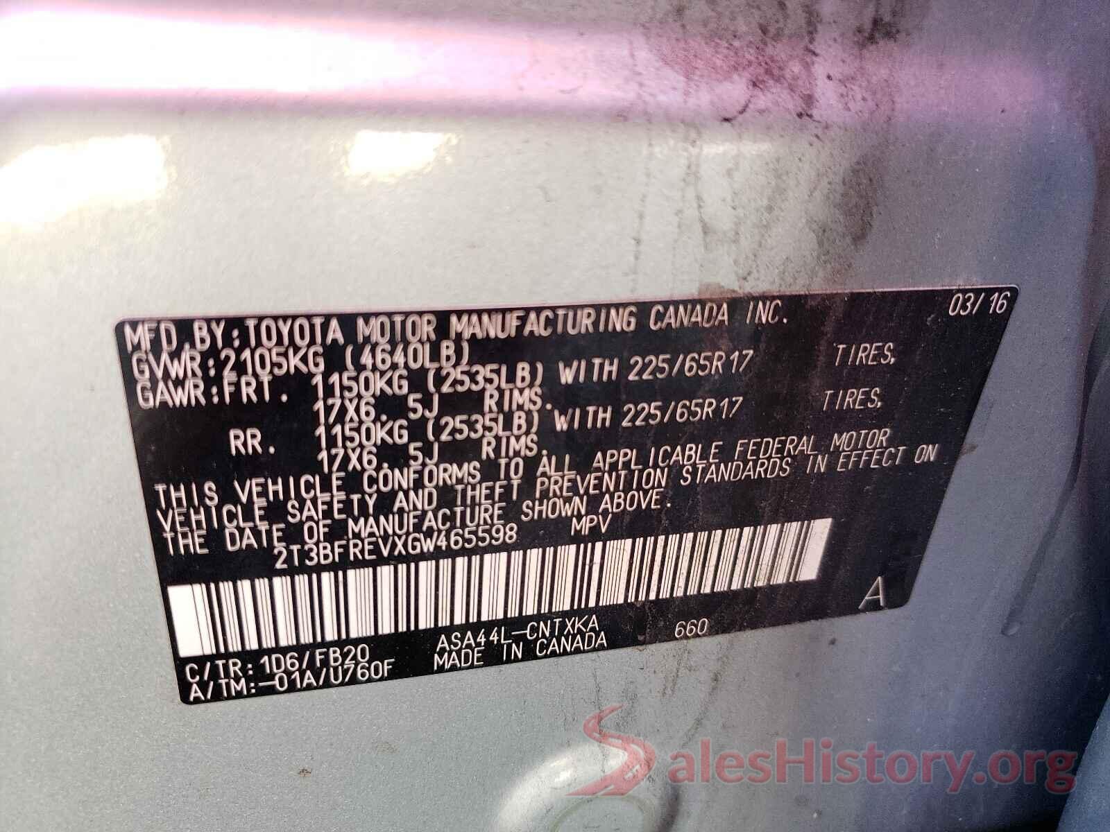 2T3BFREVXGW465598 2016 TOYOTA RAV4