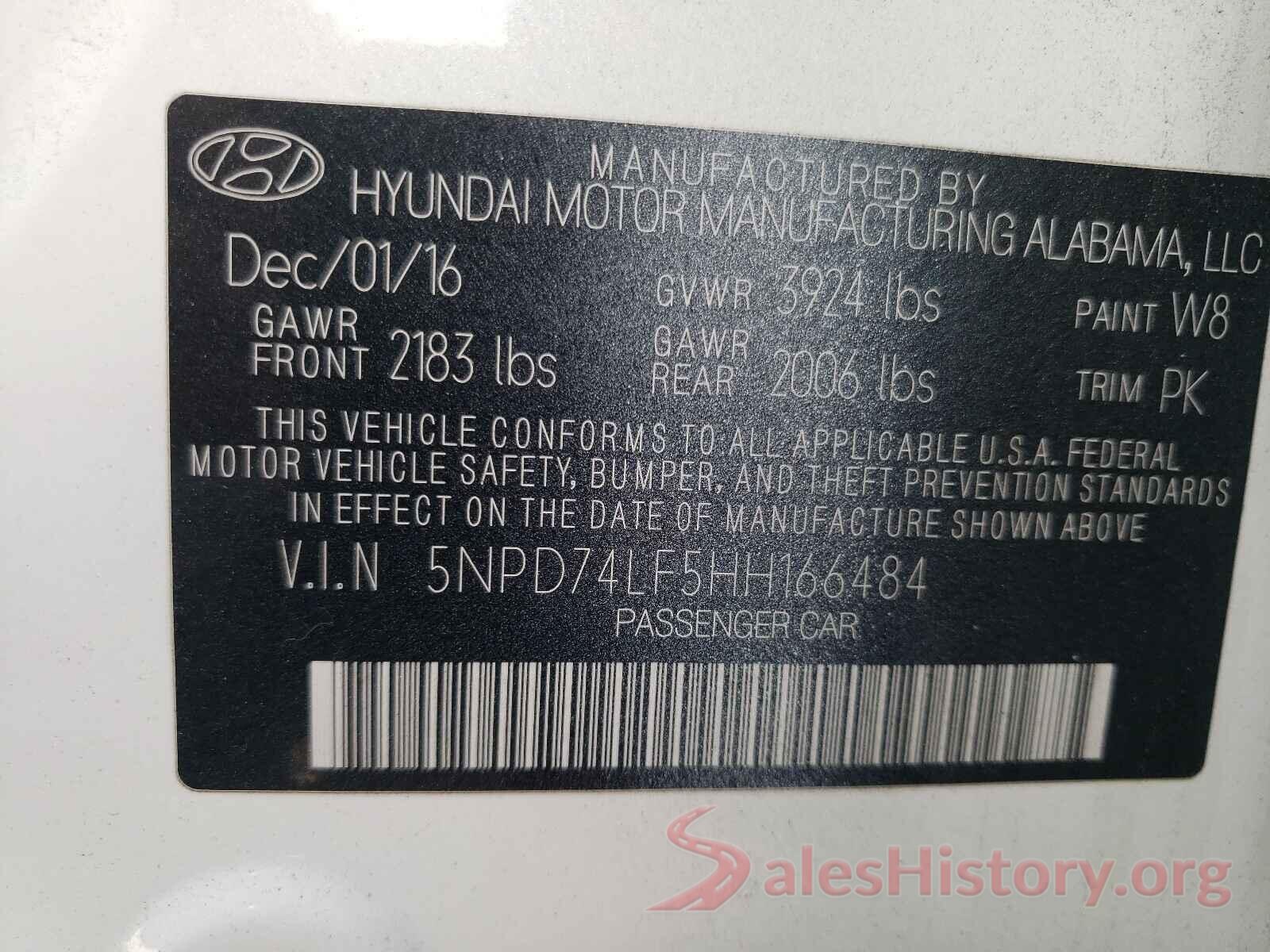 5NPD74LF5HH166484 2017 HYUNDAI ELANTRA