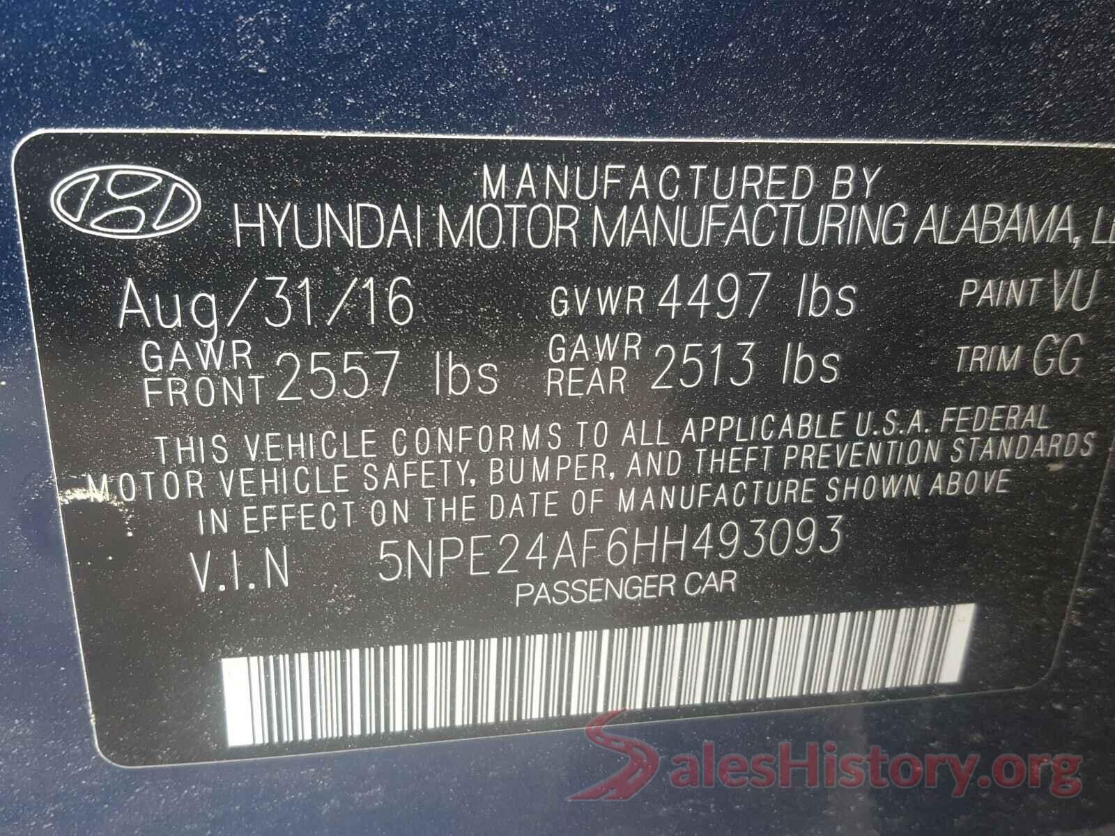 5NPE24AF6HH493093 2017 HYUNDAI SONATA