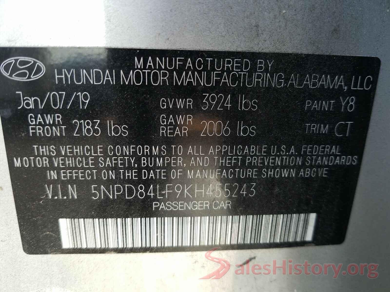 5NPD84LF9KH455243 2019 HYUNDAI ELANTRA