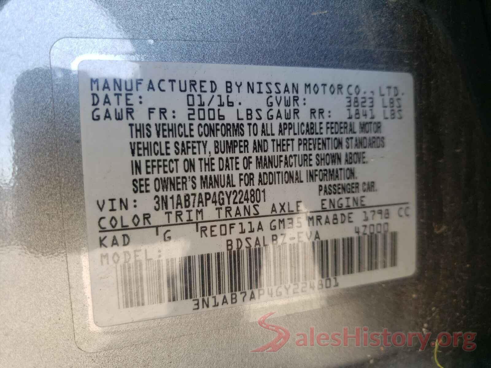 3N1AB7AP4GY224801 2016 NISSAN SENTRA