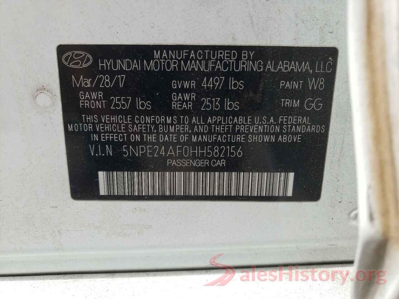 5NPE24AF0HH582156 2017 HYUNDAI SONATA