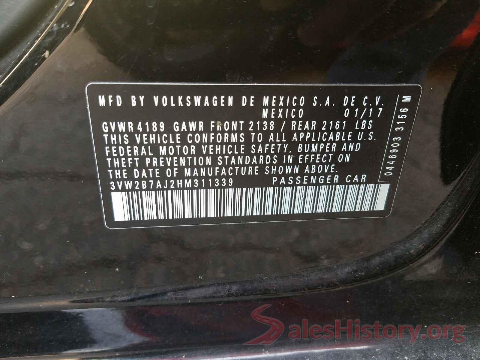 3VW2B7AJ2HM311339 2017 VOLKSWAGEN JETTA