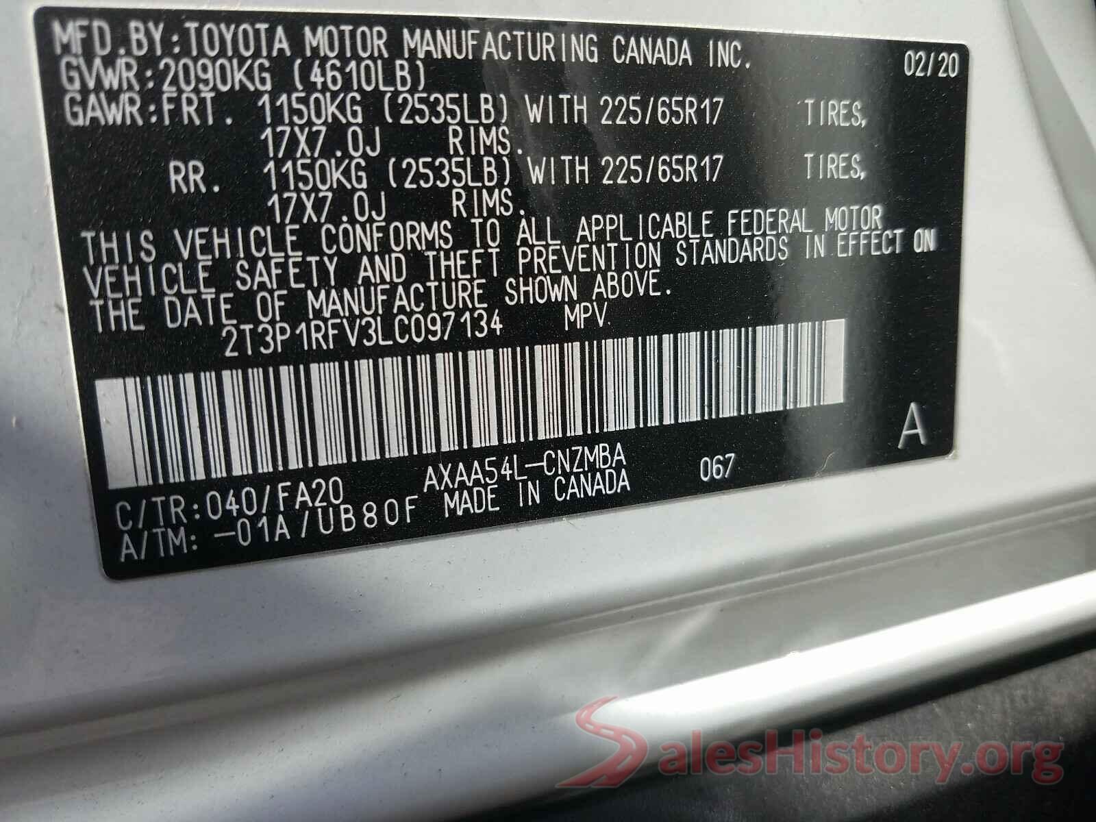 2T3P1RFV3LC097134 2020 TOYOTA RAV4