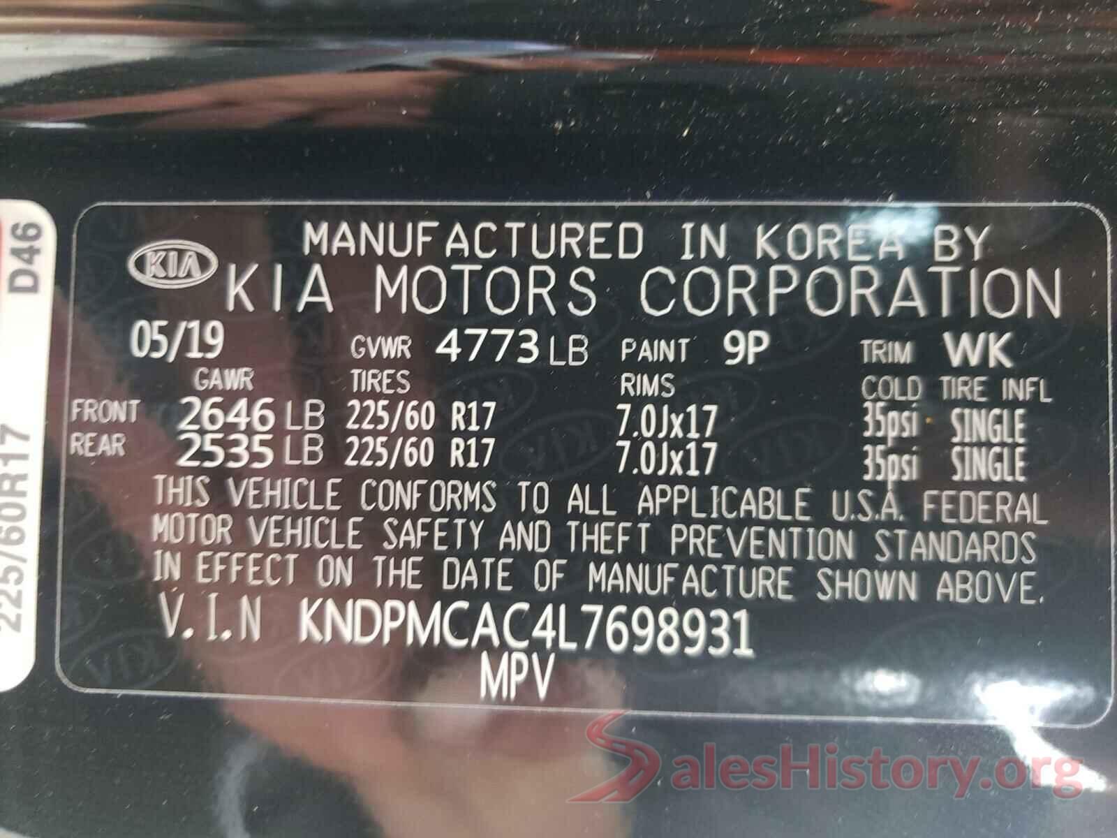 KNDPMCAC4L7698931 2020 KIA SPORTAGE