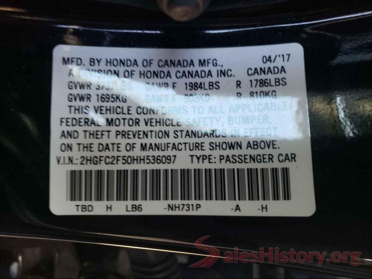 2HGFC2F50HH536097 2017 HONDA CIVIC