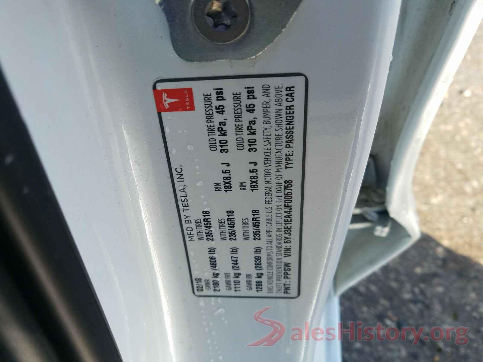 5YJ3E1EA4JF005758 2018 TESLA MODEL 3