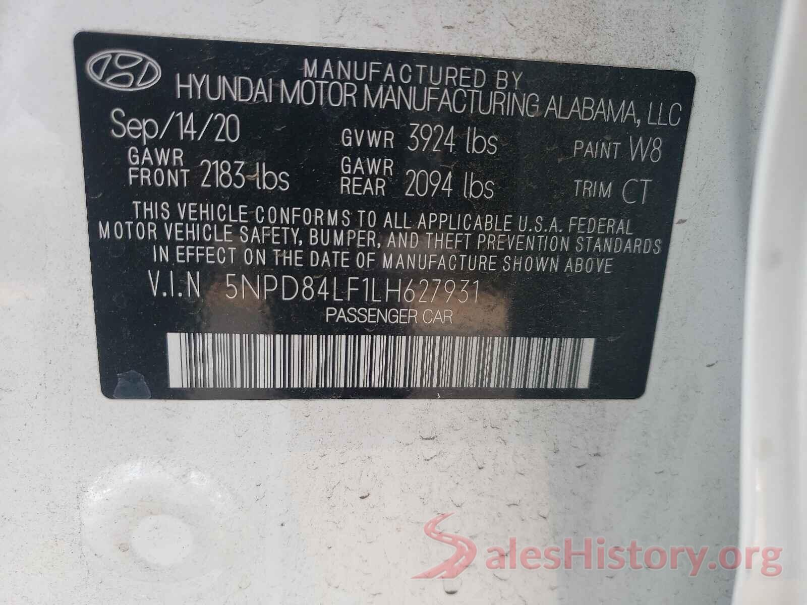 5NPD84LF1LH627931 2020 HYUNDAI ELANTRA