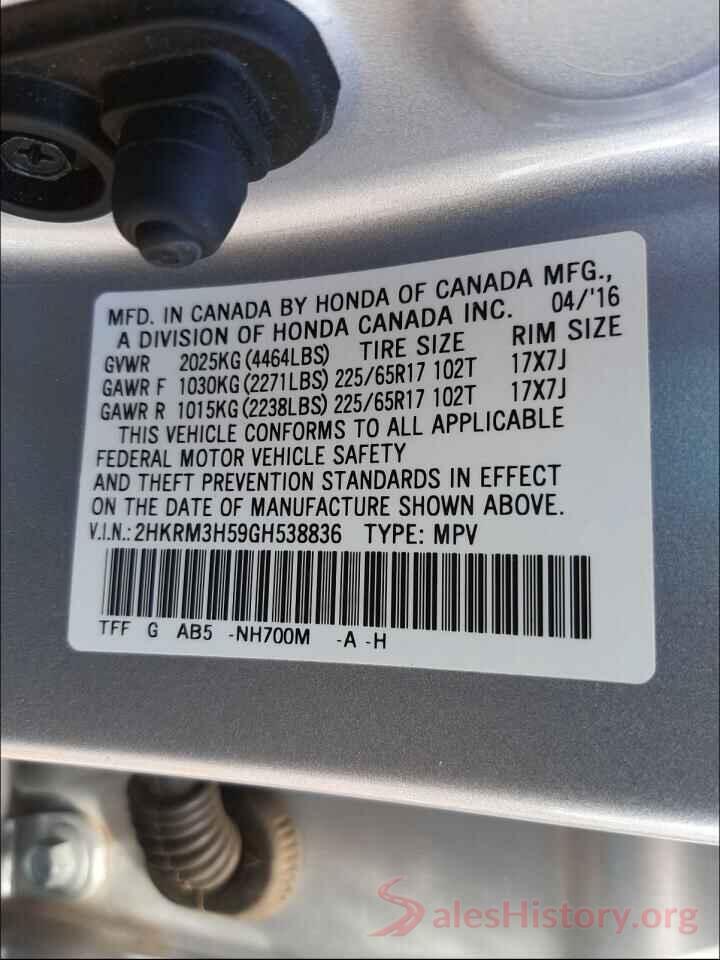 2HKRM3H59GH538836 2016 HONDA CRV