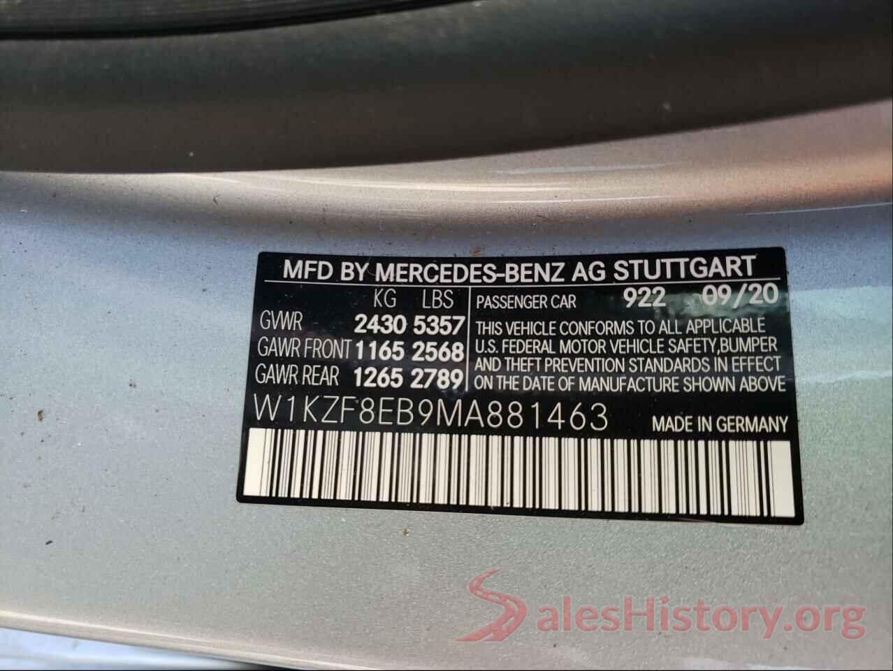 W1KZF8EB9MA881463 2021 MERCEDES-BENZ E-CLASS