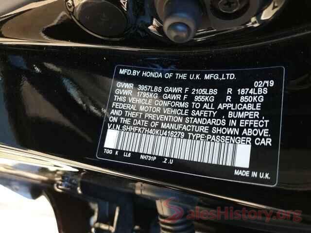 SHHFK7H40KU416279 2019 HONDA CIVIC