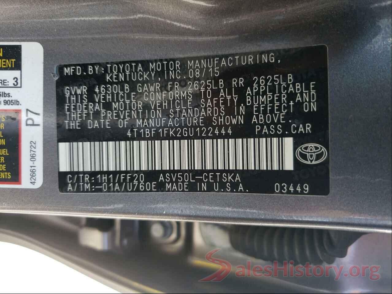 4T1BF1FK2GU122444 2016 TOYOTA CAMRY