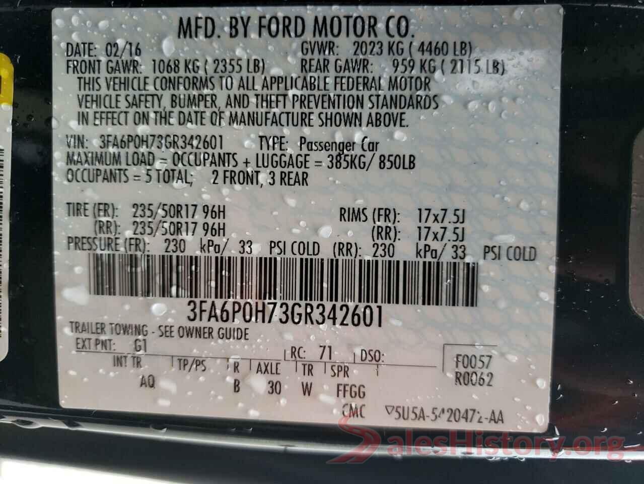 3FA6P0H73GR342601 2016 FORD FUSION