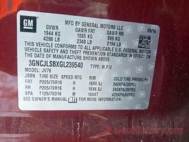 3GNCJLSBXGL239540 2016 CHEVROLET TRAX