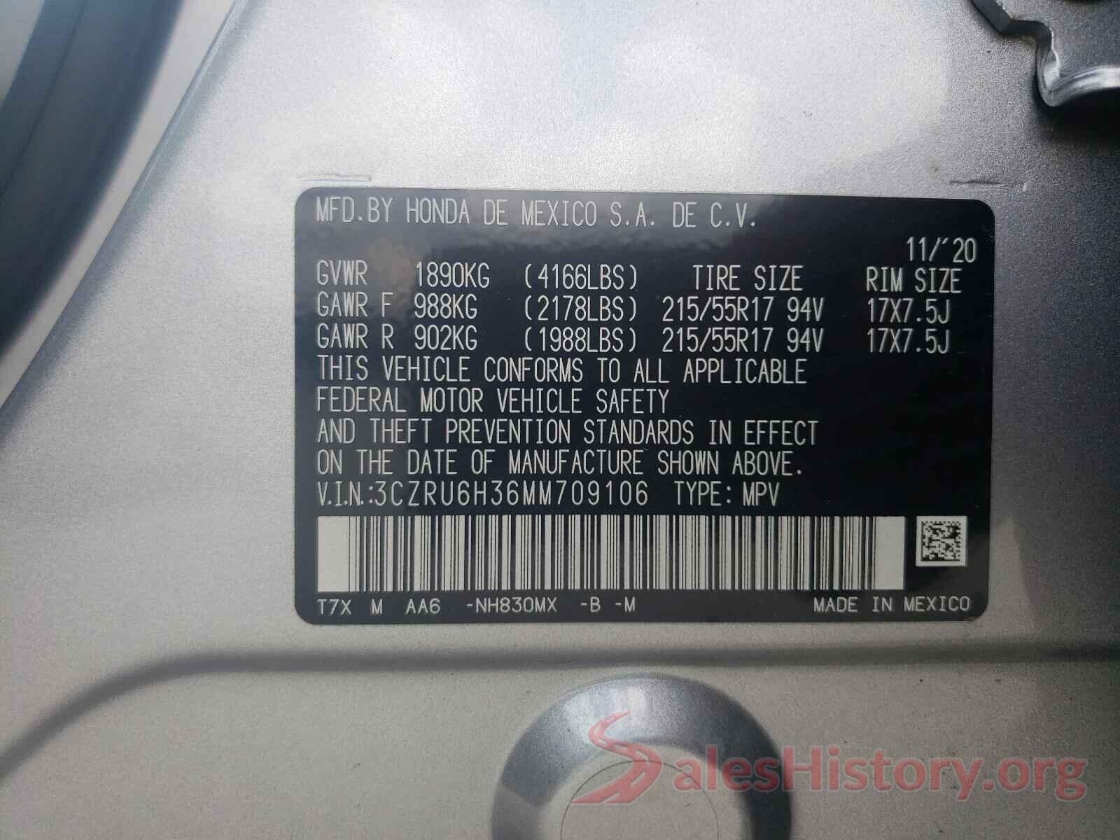 3CZRU6H36MM709106 2021 HONDA HR-V