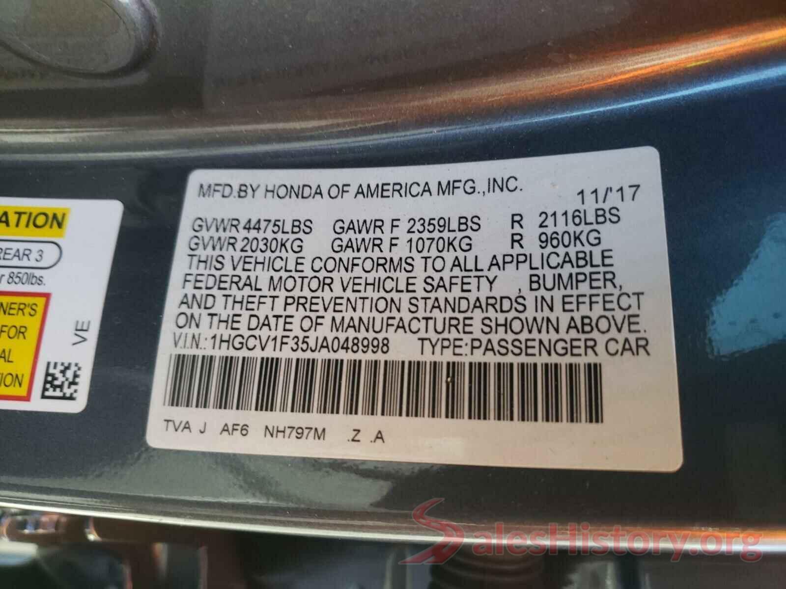 1HGCV1F35JA048998 2018 HONDA ACCORD