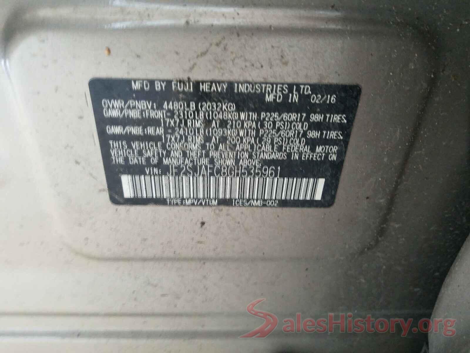 JF2SJAFC8GH535961 2016 SUBARU FORESTER