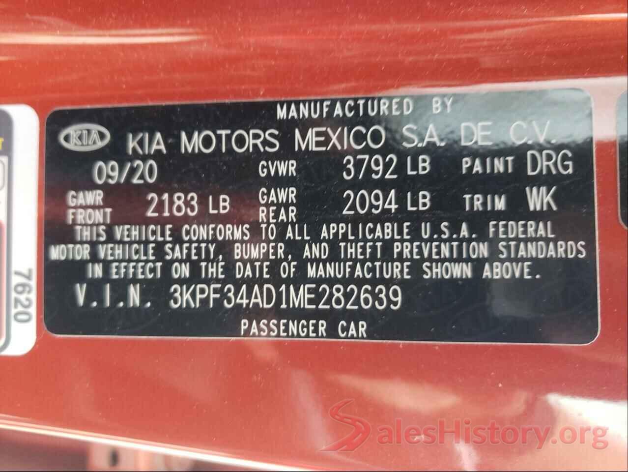 3KPF34AD1ME282639 2021 KIA FORTE