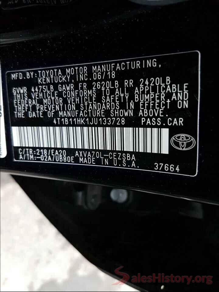 4T1B11HK1JU133728 2018 TOYOTA CAMRY