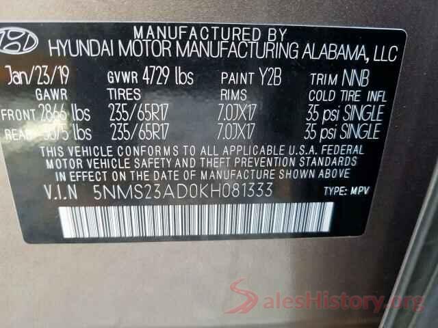 5NMS23AD0KH081333 2019 HYUNDAI SANTA FE