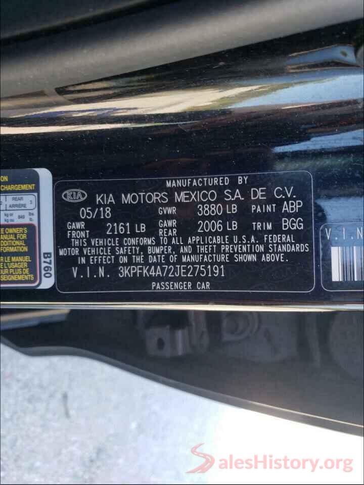 3KPFK4A72JE275191 2018 KIA FORTE