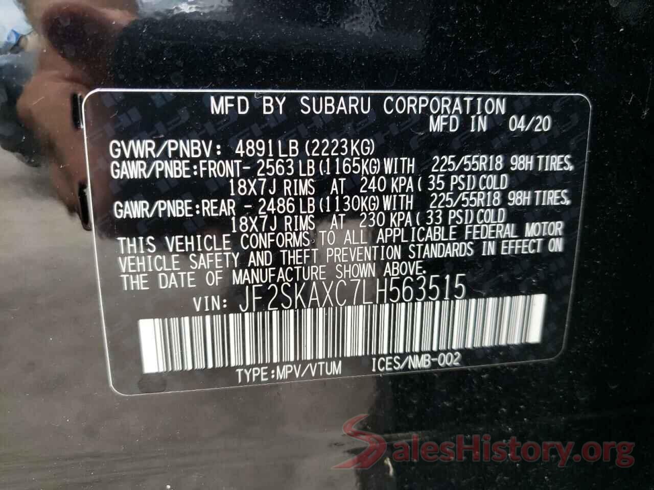 JF2SKAXC7LH563515 2020 SUBARU FORESTER