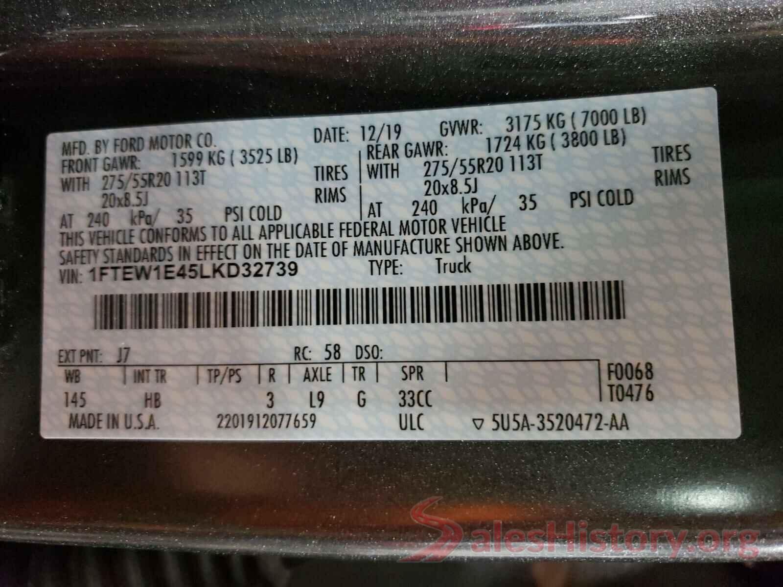 1FTEW1E45LKD32739 2020 FORD F150