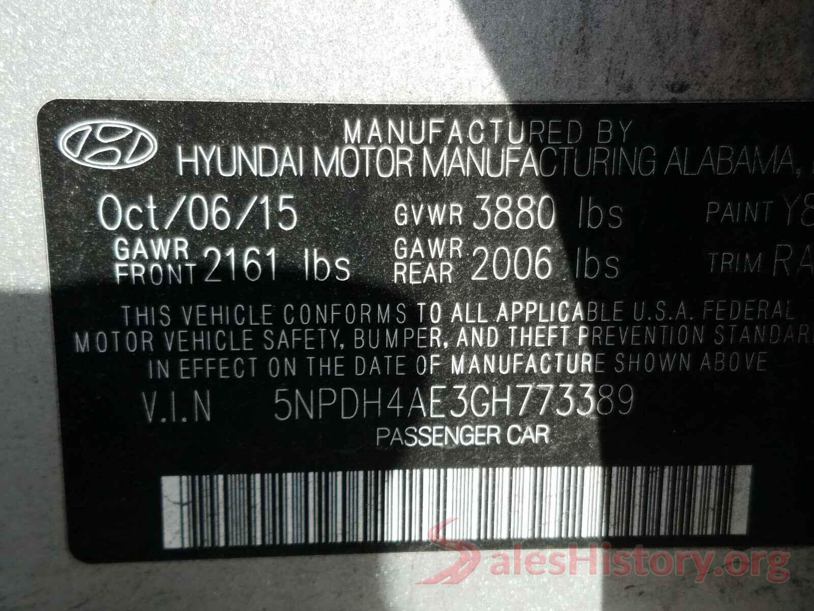 5NPDH4AE3GH773389 2016 HYUNDAI ELANTRA