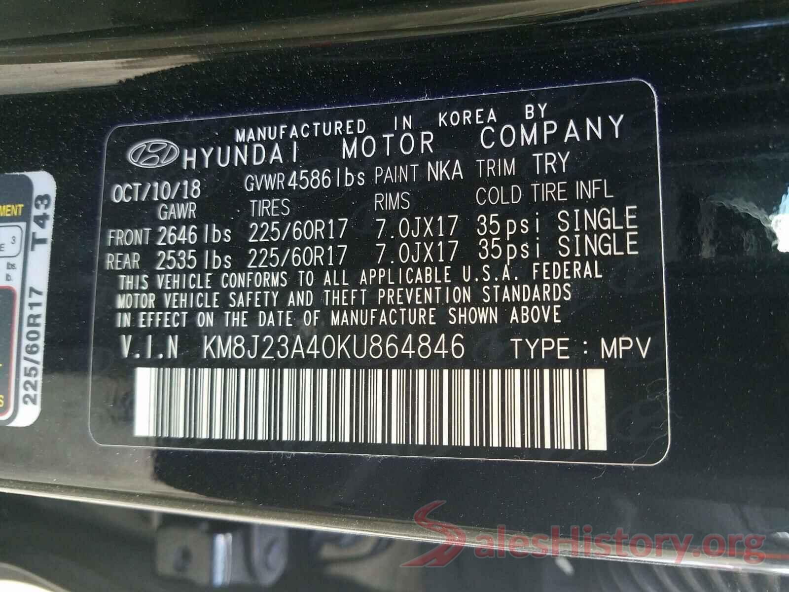 KM8J23A40KU864846 2019 HYUNDAI TUCSON