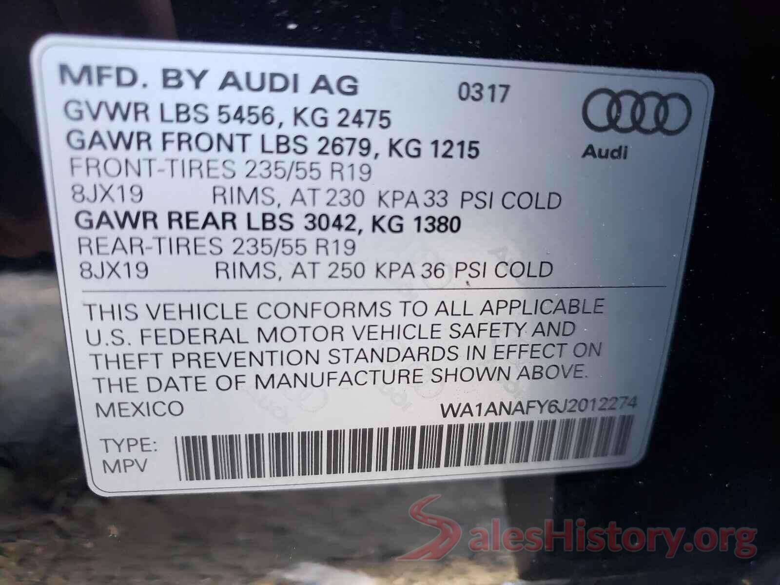 WA1ANAFY6J2012274 2018 AUDI Q5