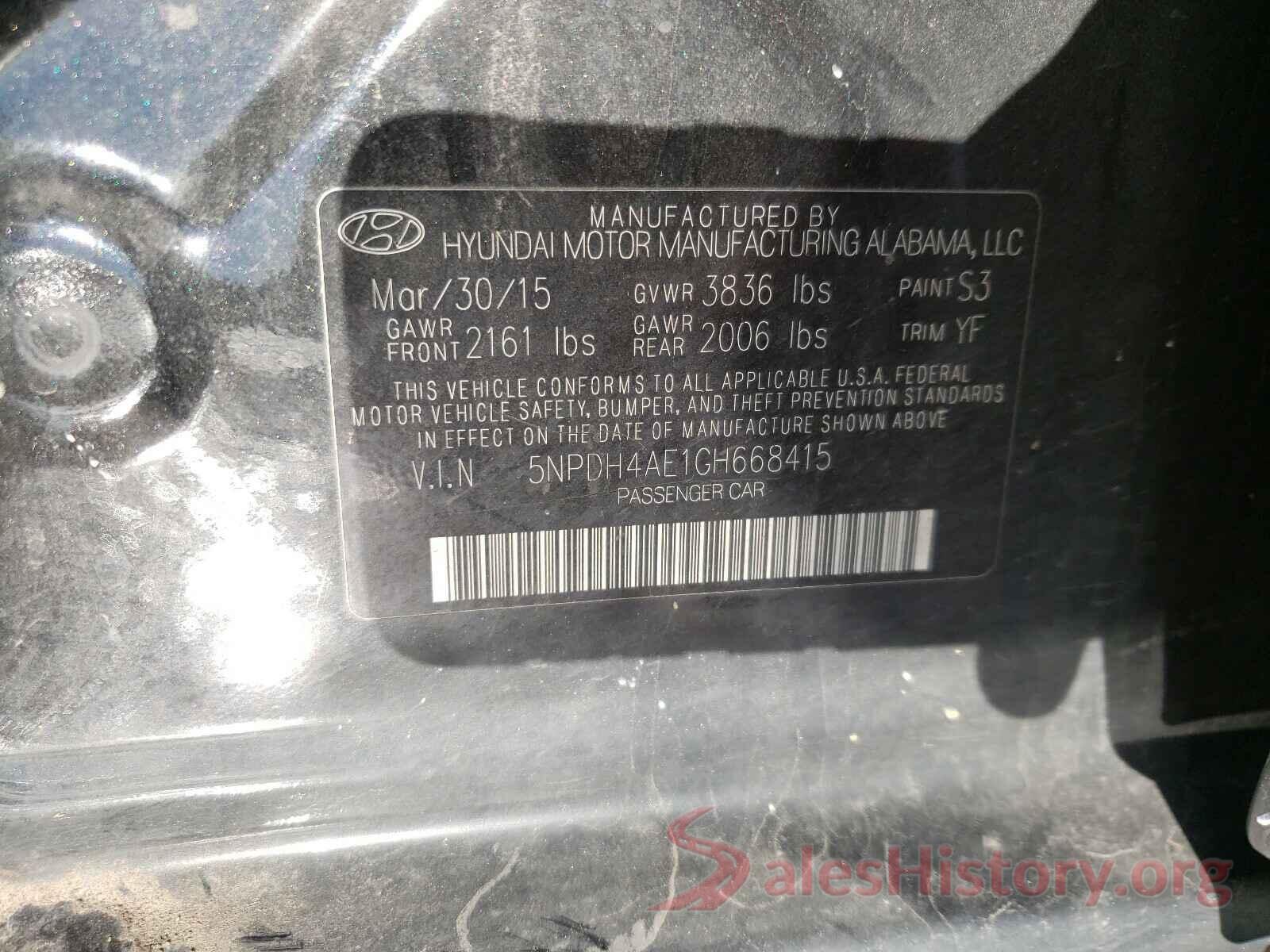 5NPDH4AE1GH668415 2016 HYUNDAI ELANTRA