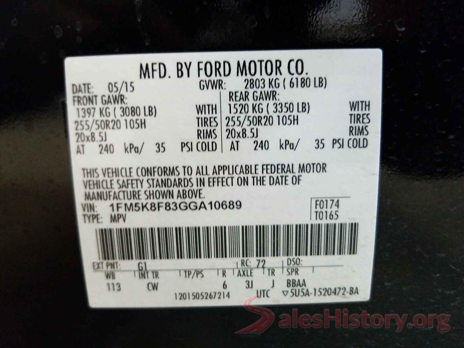 1FM5K8F83GGA10689 2016 FORD EXPLORER