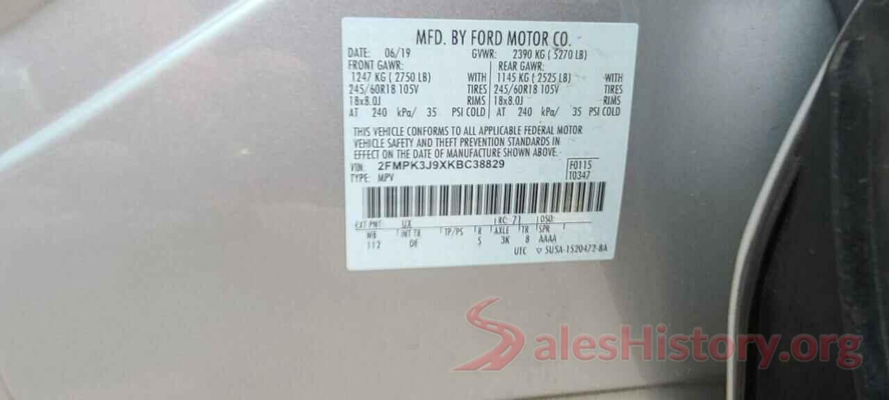 2FMPK3J9XKBC38829 2019 FORD EDGE