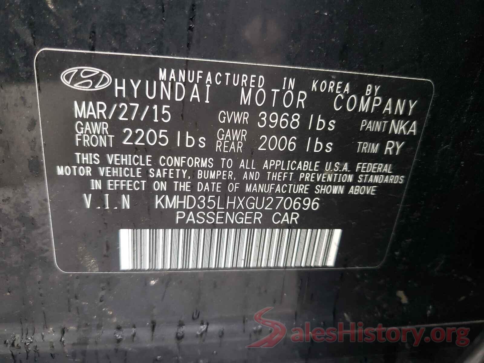 KMHD35LHXGU270696 2016 HYUNDAI ELANTRA