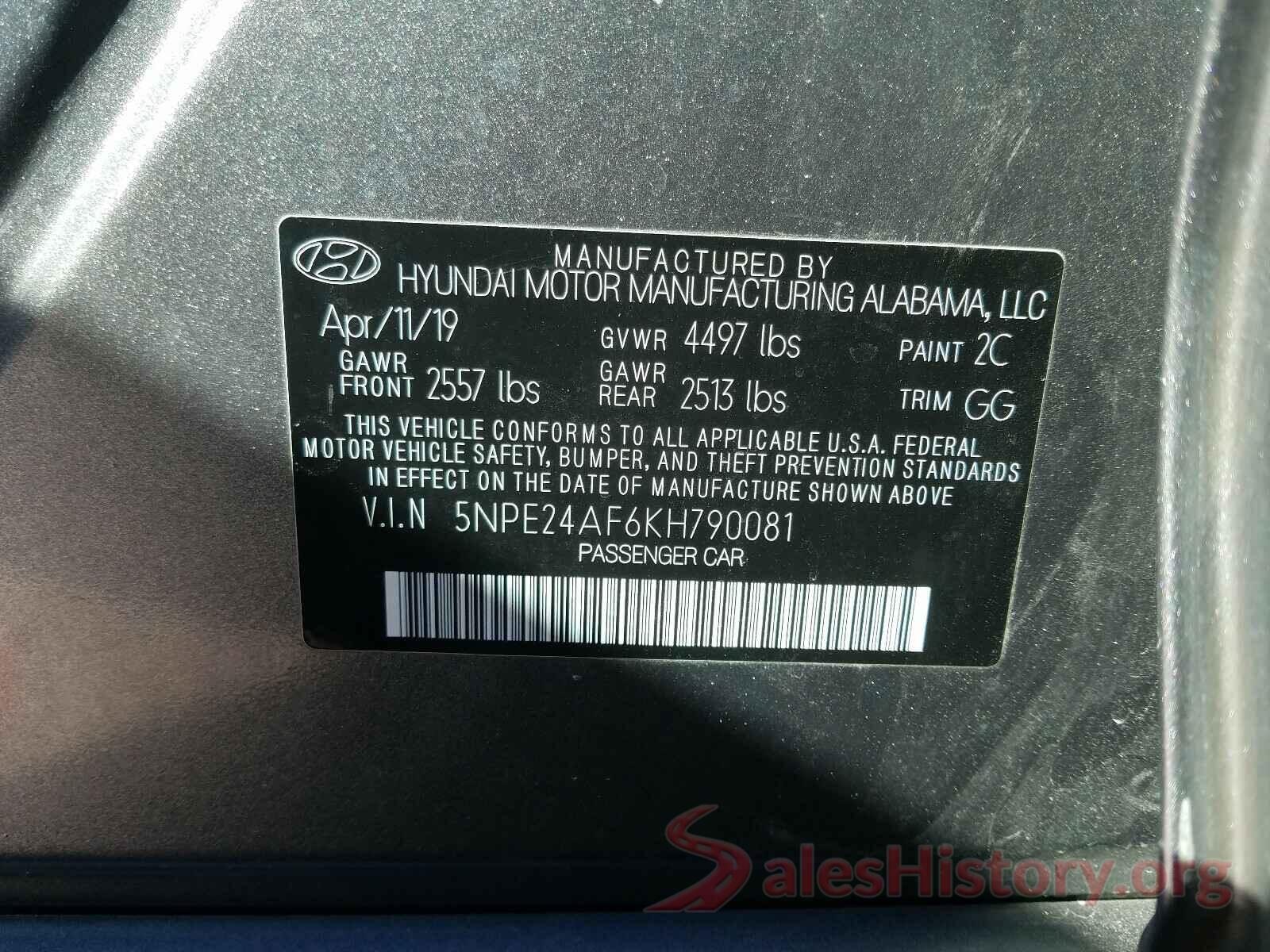 5NPE24AF6KH790081 2019 HYUNDAI SONATA