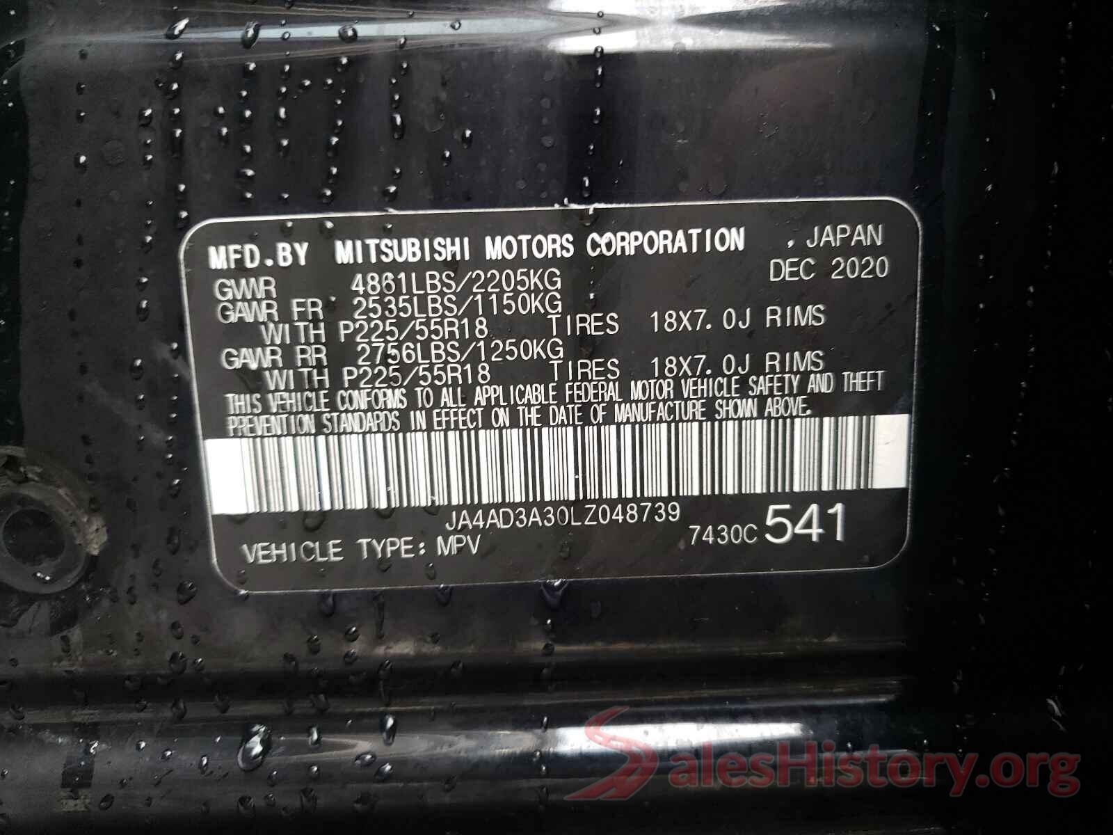 JA4AD3A30LZ048739 2020 MITSUBISHI OUTLANDER