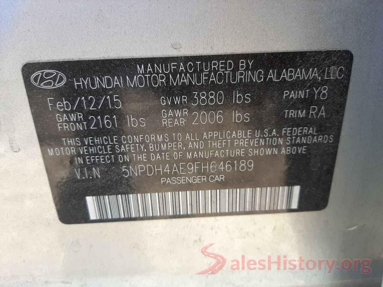 5NPDH4AE9FH646189 2015 HYUNDAI ELANTRA